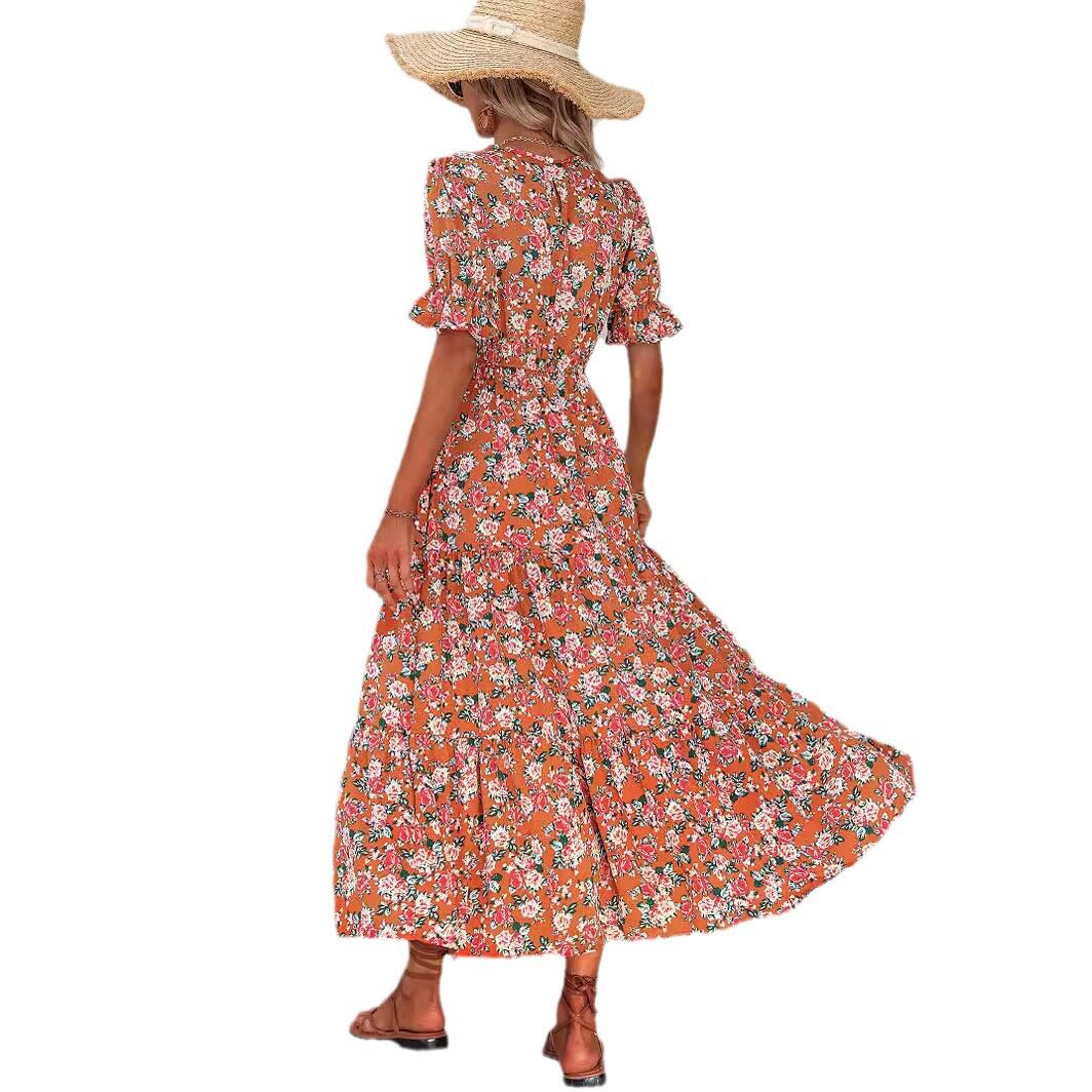 Womens Autumn Pullover Dress Floral Print Backless Loose Fit Casual Wear for Fall Wholesale Available