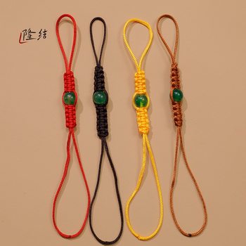 Hand-Woven Teapot Rope Purple Sand Teapot Lid Handle Anti-Fall Protection Rope with Green Beads Tied Teapot Lid Rope Accessories