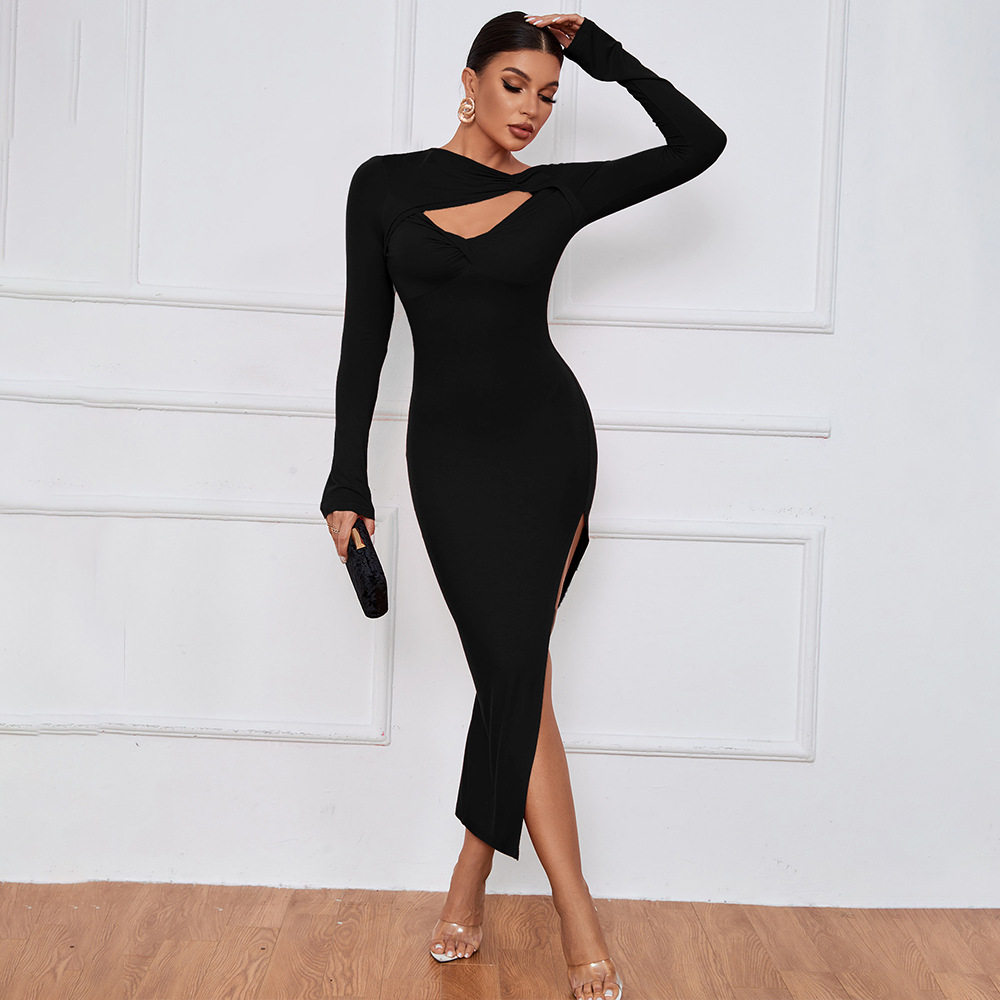 Womens Bodycon Maxi Dress Slim Fit Sexy Split Long Sleeve Perfect for Parties or Evening Events Wholesale Available