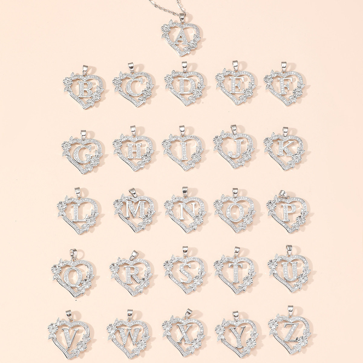 Copper Hollow Heart Letter Versatile 26-Letter Diamond Pendant Necklace Collarbone Chain