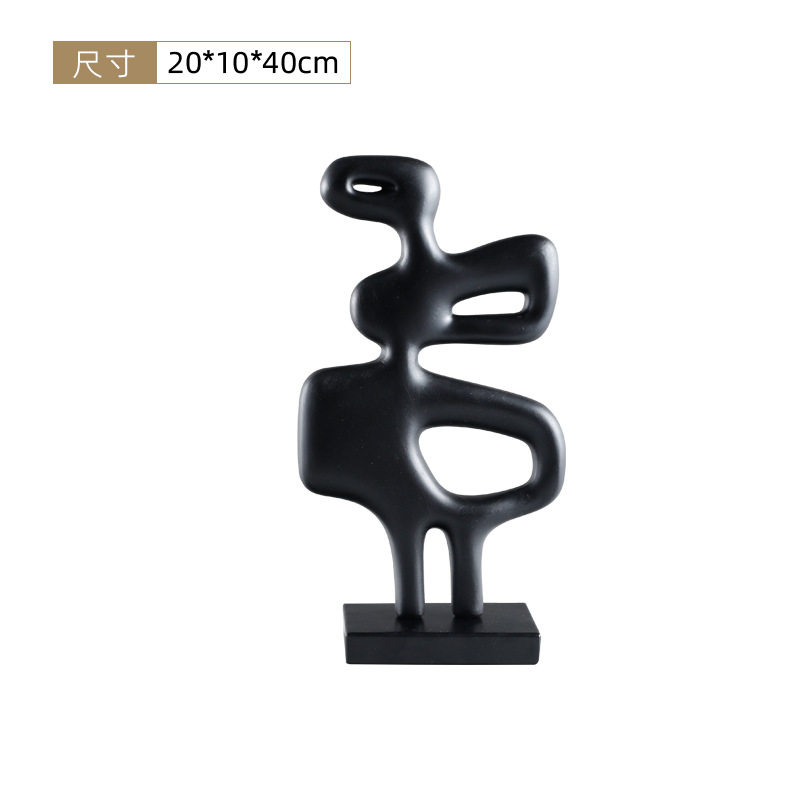 现代简约黑色不规则树脂摆件客厅样板房家居饰品室内软装装饰摆设