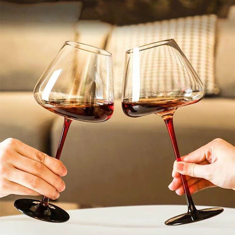 Black Bow Tie Crystal Glass Red Wine Glass with Black Base, Liquor Glass with Red Stem, Sake, Bordeaux Champagne Glass, Grape Tall Glass