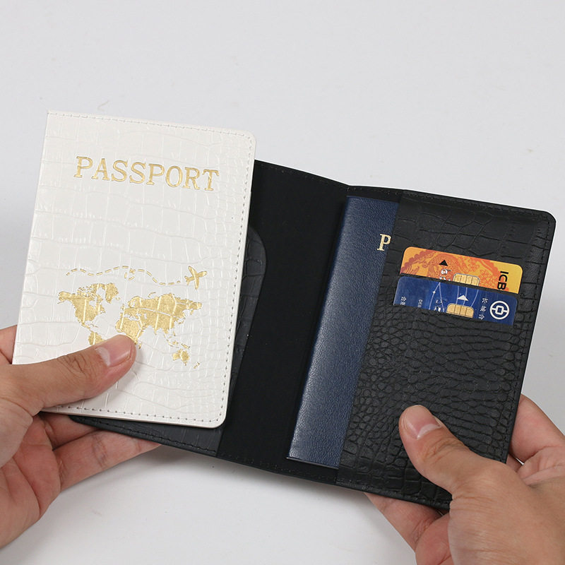 Black and White Cross-Border Temu Crocodile Pattern Pu Leather Passport Protection Set Leather Map Passport Holder Oil Edge Passport Bag