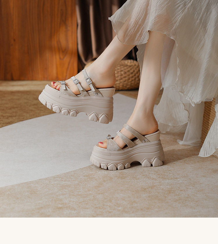 Sandal cao gót nữ mũi hở đế dày 12 cm, phong cách platform — Trắng Bạc, Đen, Mơ Sẫm chi tiết 8