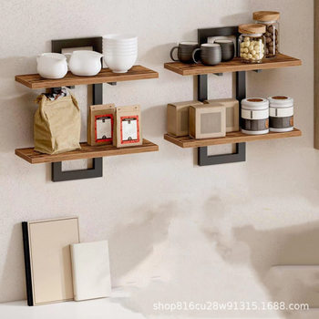 Iron wood combined with toilet rack storage rack washing table cosmetics wall rack multi-function storage machine