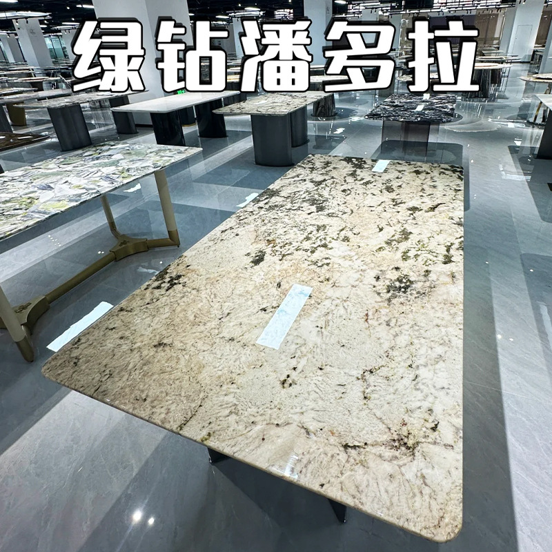 定制实木奢石餐桌新中式带转盘圆桌小户型高端景泰蓝大理石餐桌