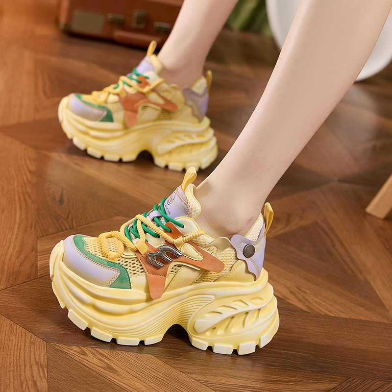 Giày sandal nữ cao gót mũi tròn quai ngang đế dày thoáng khí — Xám lưới đơn, Vàng lưới đơn, Hồng lưới đơn