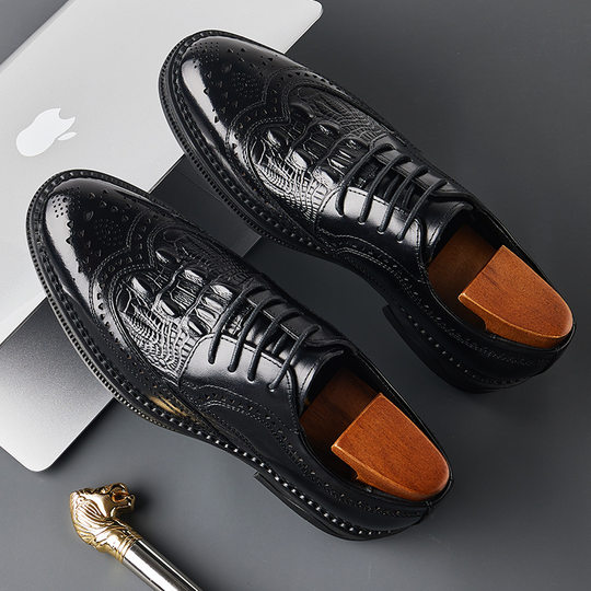 Brogue men's shoes genuine leather business formal wear British carved men's leather shoes lace-up breathable shoes factory wholesale