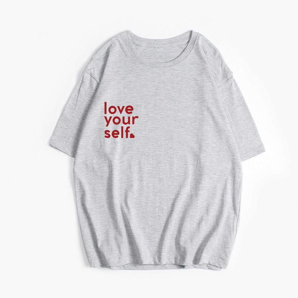 Womens Cotton T Shirt Casual Loose Fit Round Neck Summer Essential Letter Print Wholesale Available