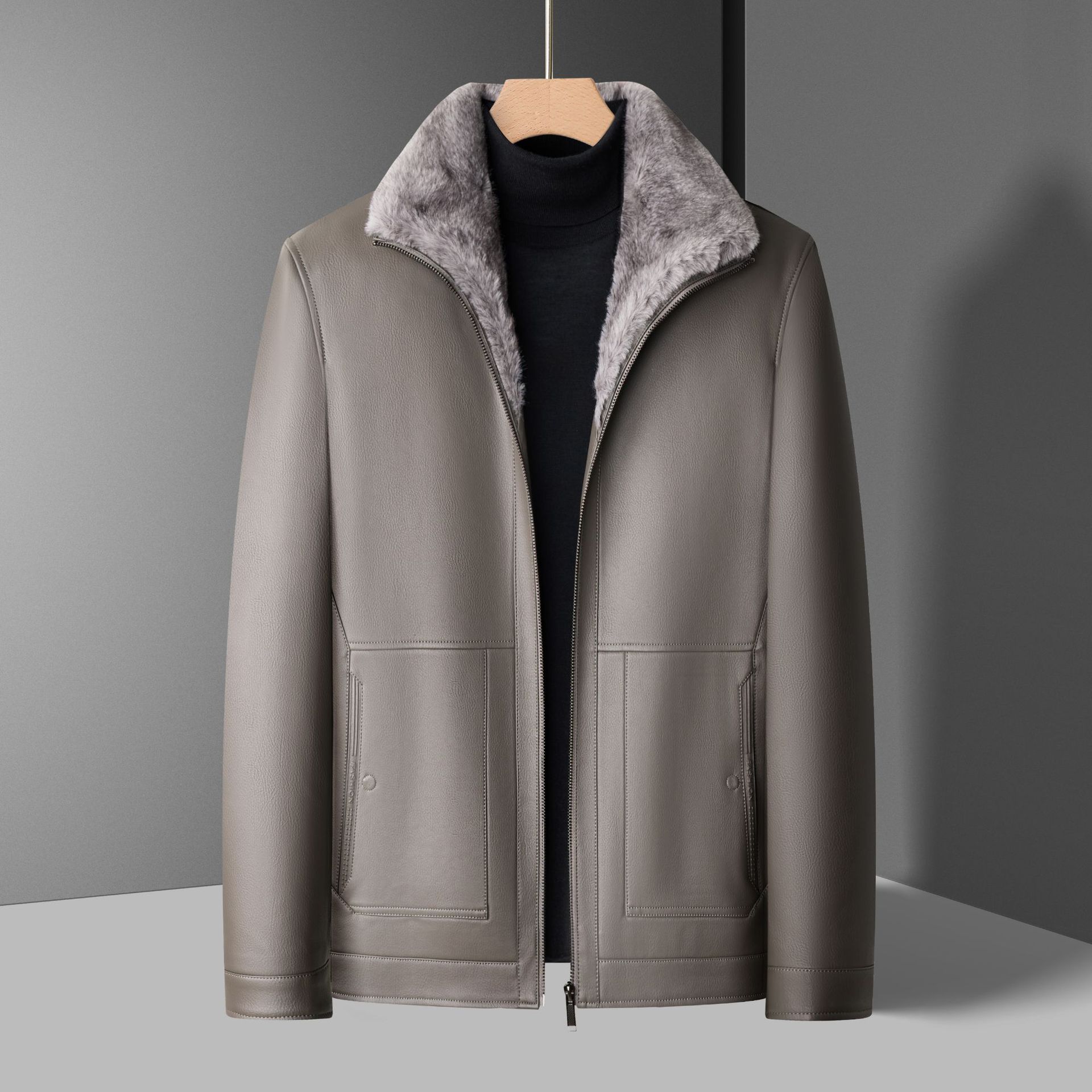 Áo Da Nam Kín Cổ Hàng Mùa Xuân Thu Đông Phong Cách Trẻ Trung