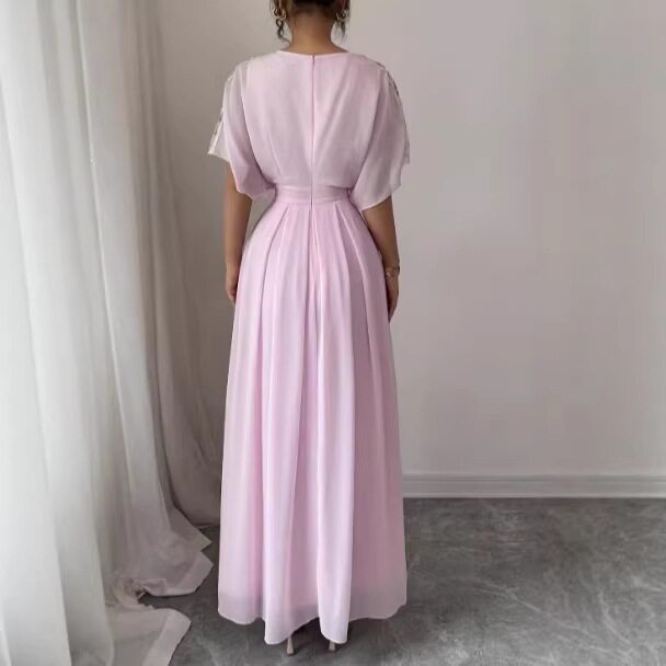 Women's Chiffon Elegant Crew Neck Dolman Sleeve Dresses