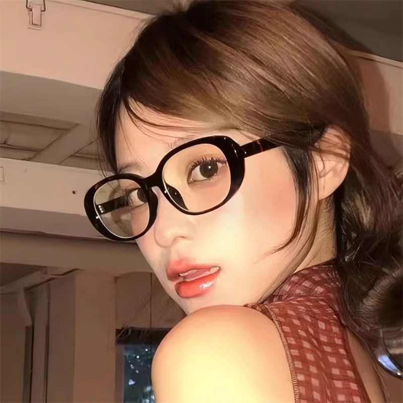 Ankesela Red Myopia Glasses for Women Retro Oval Cat Eye Y2K Asian Sexy Pure Lust Style Plain Glasses