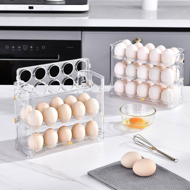 Refrigerator Side Door Special Reversible Egg Tray Kitchen Organizer Egg Rack Three-Layer Storage Rack Egg Storage Box