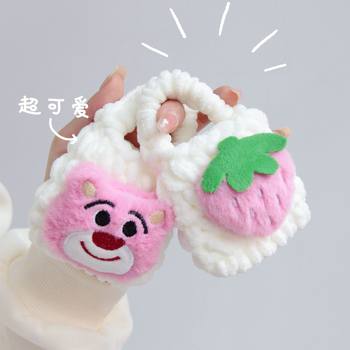 Cute cartoon strawberry bear plush coin purse children coin bag key case portable mini earphone bag wholesale