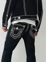American Style Trendy Brand True Jeans Men's Religious Big Buddha Faith plus size Thick Line Straight Casual High Street Jeans
