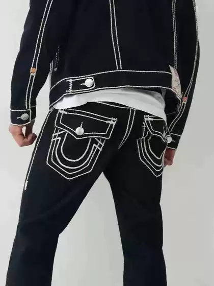 American Style Trendy Brand True Jeans Men's Religious Big Buddha Faith plus size Thick Line Straight Casual High Street Jeans