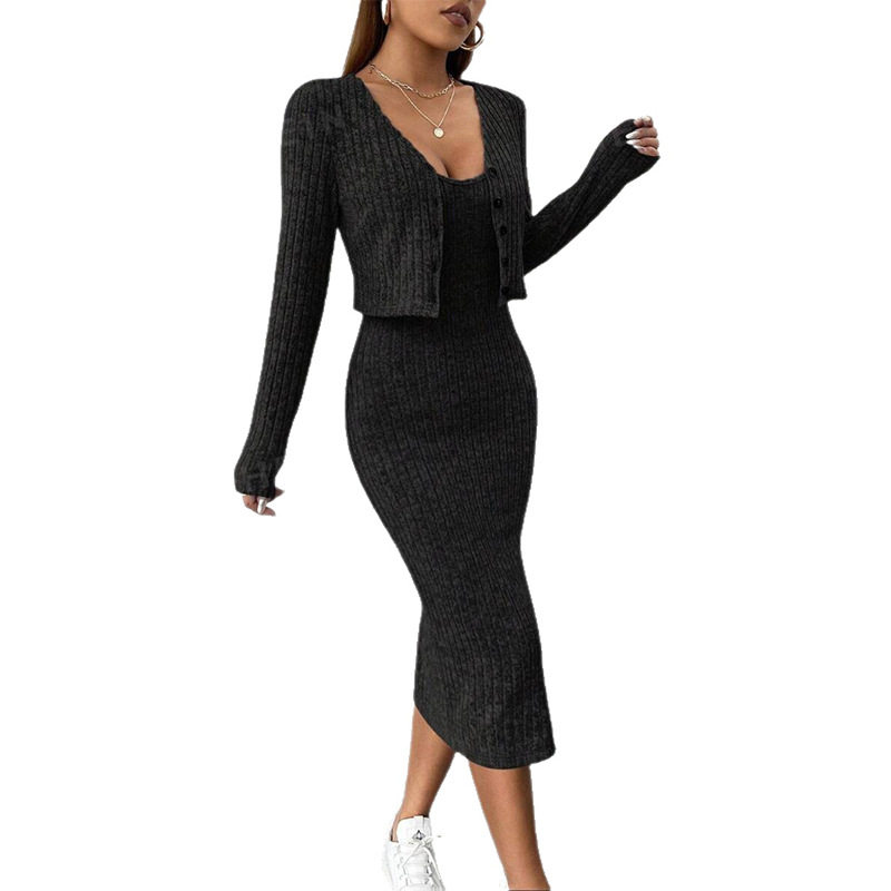 Fall/Winter 2024 Europe and America Amazon Cross-border Women's Slim Sling dress Pit Strip Cardigan Jacket Two-piece Set for Women