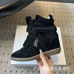 Isa's New 2025 Cow Suede Hidden Inner Heightening High-Top Women's Shoes Flats Casual Velcro Sneakers Wedge Heels