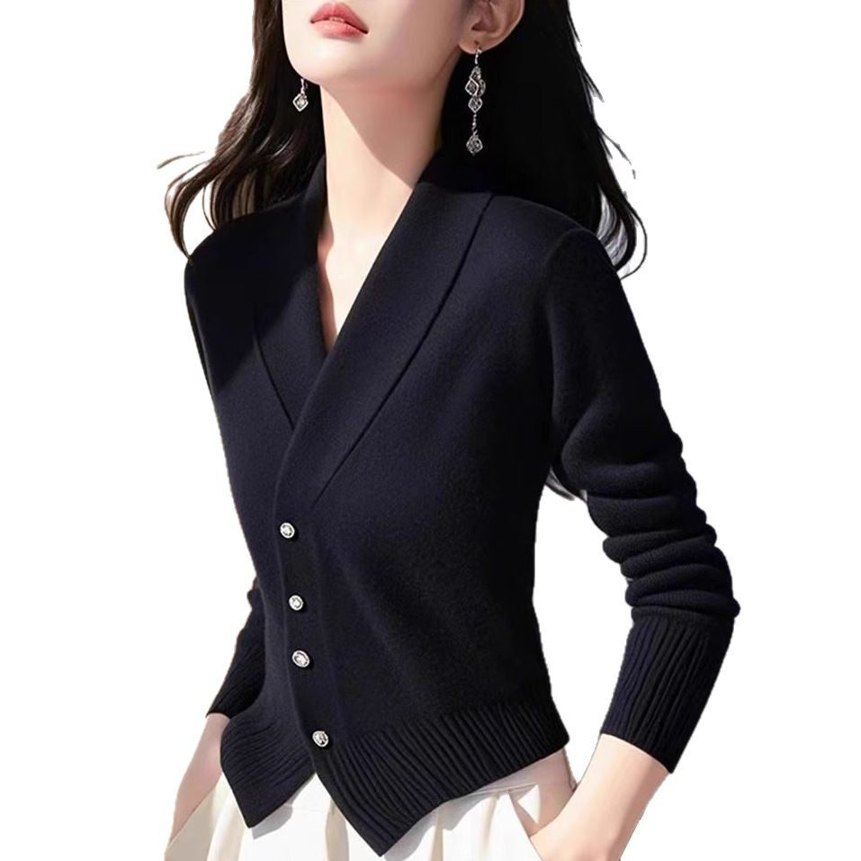 独特漂亮黑色针织衫法式气质慵懒高级感超好看毛衣女2025春秋新款