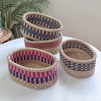 vietnam seagrass woven snack fruit basket ins picnic basket african element decorative basket cosmetic storage basket tabletop