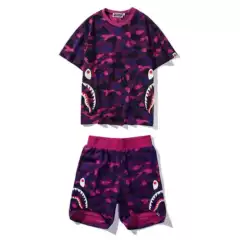 Shark Head Print Set Youth T-Shirt Sports Shark Bape Japanese Fashion Short-Sleeved Oneweard Camouflage
