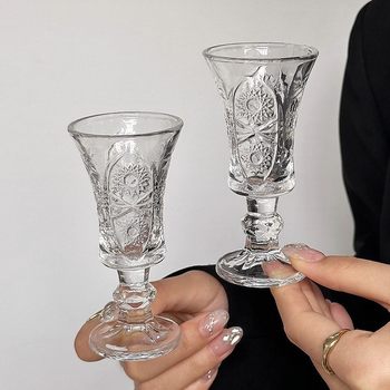 Ins Relief Shorty Foot Glass Liquor Glass Household Creative Wine Dispenser One or Two Small Liquor Glasses One-to-One Small Wine Cup