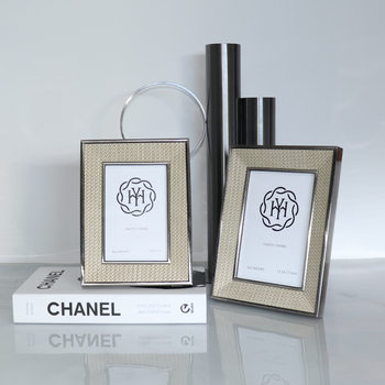 New European Style Three-Dimensional Light Luxury Woven Leather Photo Frame Table Model Room Study Living Room Decorations Photo Frame Ornaments