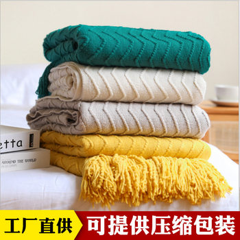 Sofa Blanket Blanket Thickened Blanket Knitted Tassel Blanket Office Air Conditioning Blanket Bed End Blanket Cross-border Nap Blanket