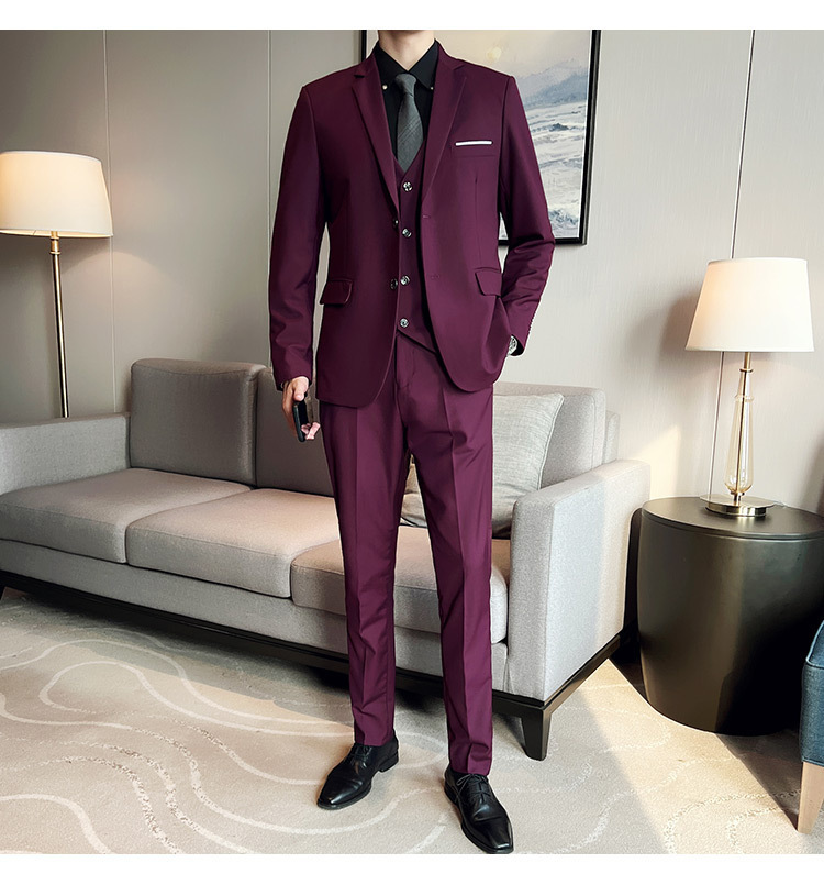 Bộ vest nam ôm dáng ba món phong cách công sở và dự tiệc cưới — Màu xám (áo một nút + áo vest + quần), Màu xanh navy (áo một nút + vest + quần), Màu xám (áo một nút + quần), Màu xám (áo đơn một nút)