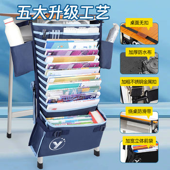 Large-Capacity Hanging Book Bag for Storage Next to the Desk, Suitable for Middle and High School Students, Desk-Side Storage for Test Papers and Books