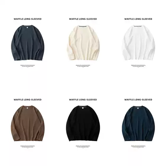 Waffle Long-Sleeved T-Shirt Men's American Loose T-Shirt Top Autumn Youth Pure Color Japanese Style Bottoming Shirt