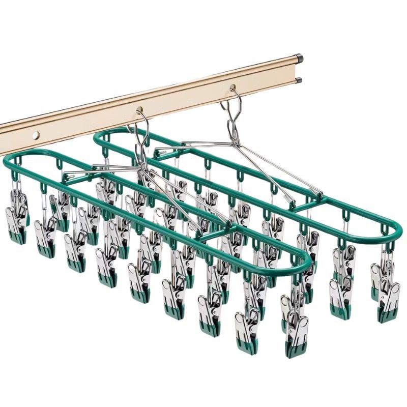 Stainless Steel Socks Drying Rack Multi-clip Household Seamless Hanger Underwear Panties Drying Rack Balcony Windproof Hanger