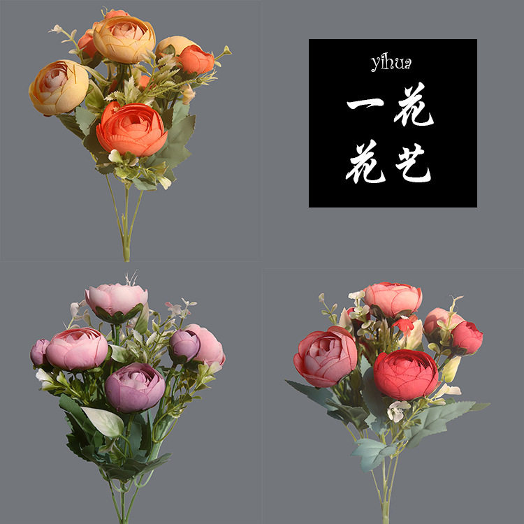 Tea Rose Artificial Bouquet, Fake Flower Ornaments, Living Room Table Decorations, Tv Cabinet Decoration Flowers, B&B Home Design