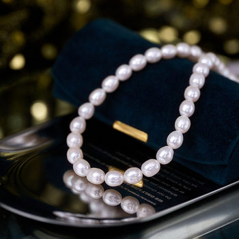 7mm Strong Light Natural Freshwater Pearl Necklace Accessible Luxury Niche Pearl Wholesale Rice-Shaped Seedless High-Gloss Pearl DIY