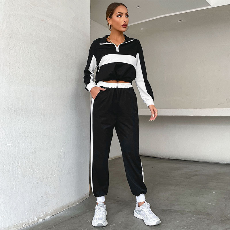Color Block Stand Collar Sweatshirt Set Casual Style Comfortable Fabric Suitable for Daily Wear Wholesale Available