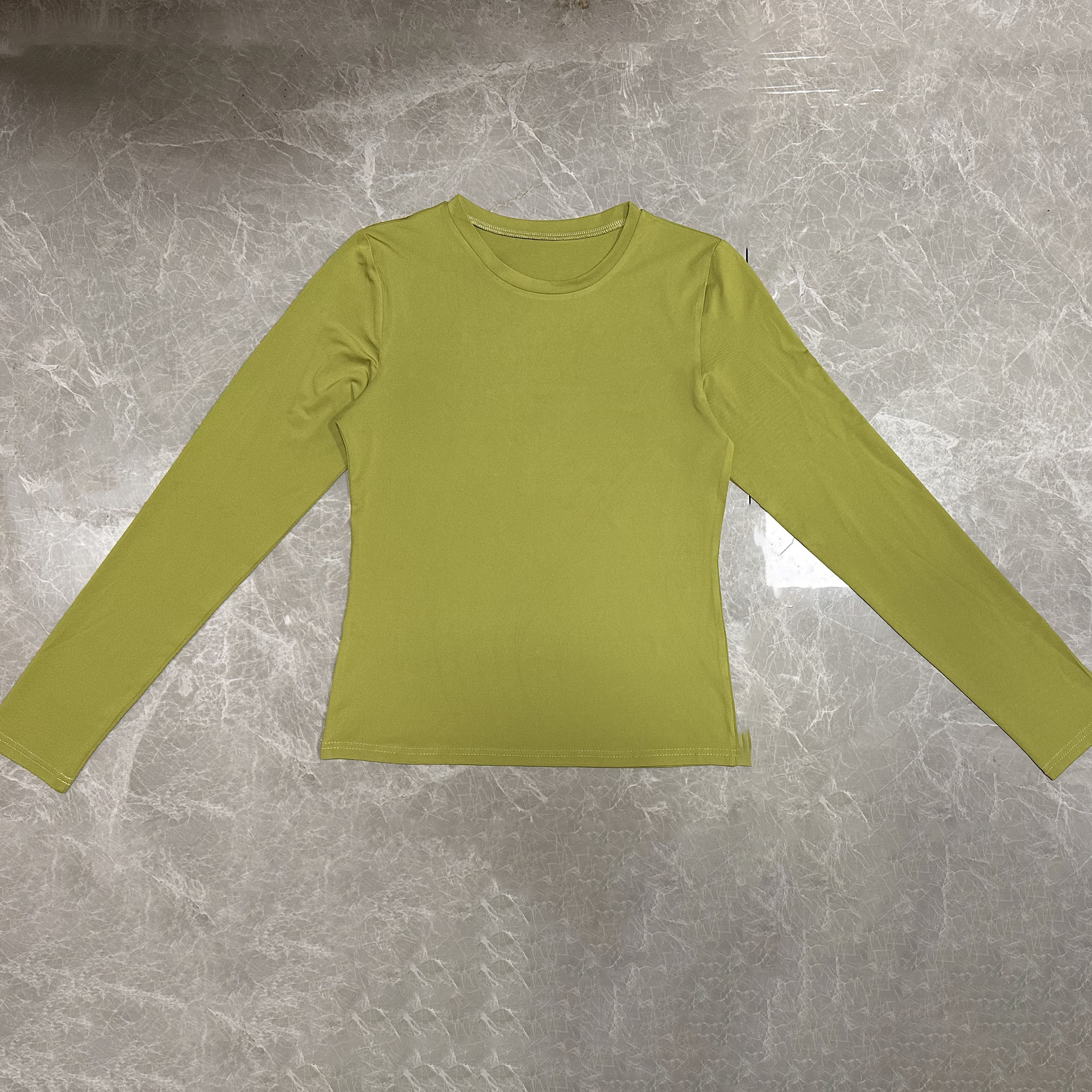 欧美女装休闲长袖t恤春秋纯色修身套头衫t恤女街装打底衫上衣