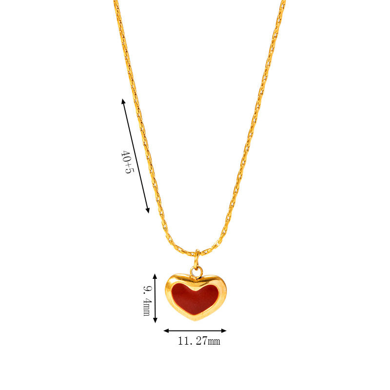 INS style 18k gold stainless steel gold plated titanium steel love heart shaped red agate tiger eye cat eye clavicle pendant necklace