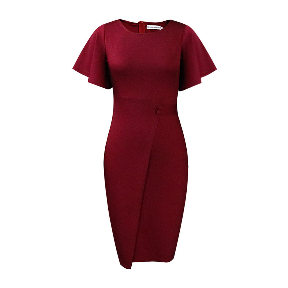 Plus Size Womens Pencil Dress Fashionable Elegant Ruffle Sleeve Bodycon Office Wear Casual Events Wholesale
