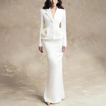 White Royal Sister Elegant Fashion Two-piece Set Women 2025 Spring and Autumn New Elegant Waist Suit Dress Women