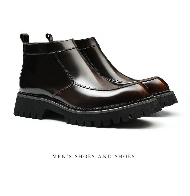 Boot Nam Cổ Cao Da Bóng Khóa Kéo Phong Cách Anh Quốc Chiều Cao Đế Khoảng 4cm Màu Đen chi tiết 15