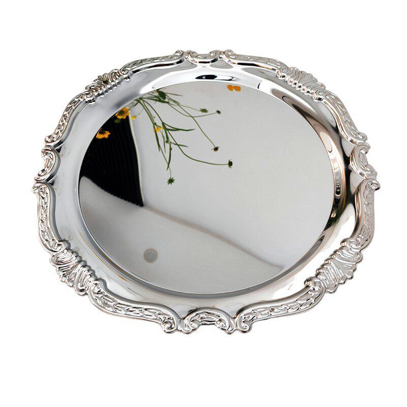 French Style Stainless Steel 304 Fruit Snack Dessert Table Cake Plate Decorative Tray Tea Cup Holder Jewelry Storage Plate