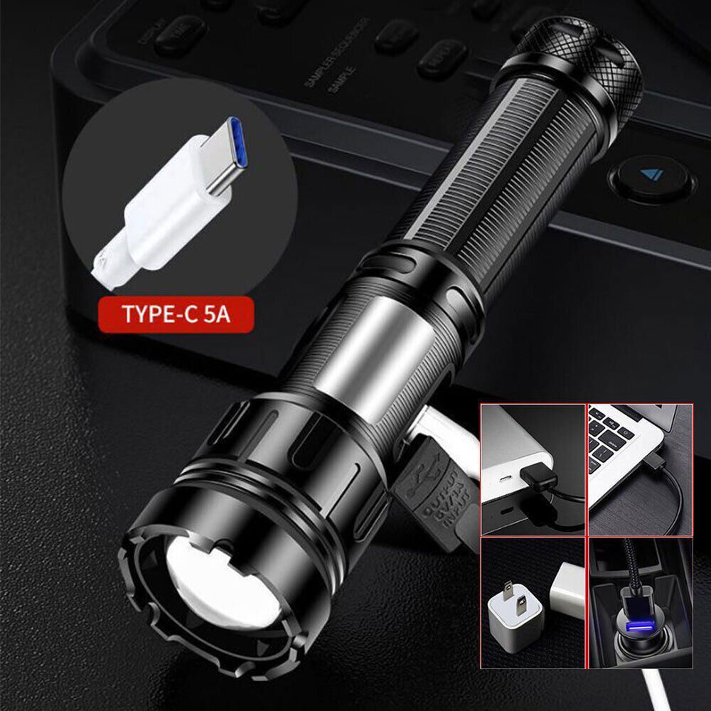 Cross-Border New Strong Light Flashlight Outdoor Charging Zoom Long-Range Side Light Multi-Function Led High-Power Portable