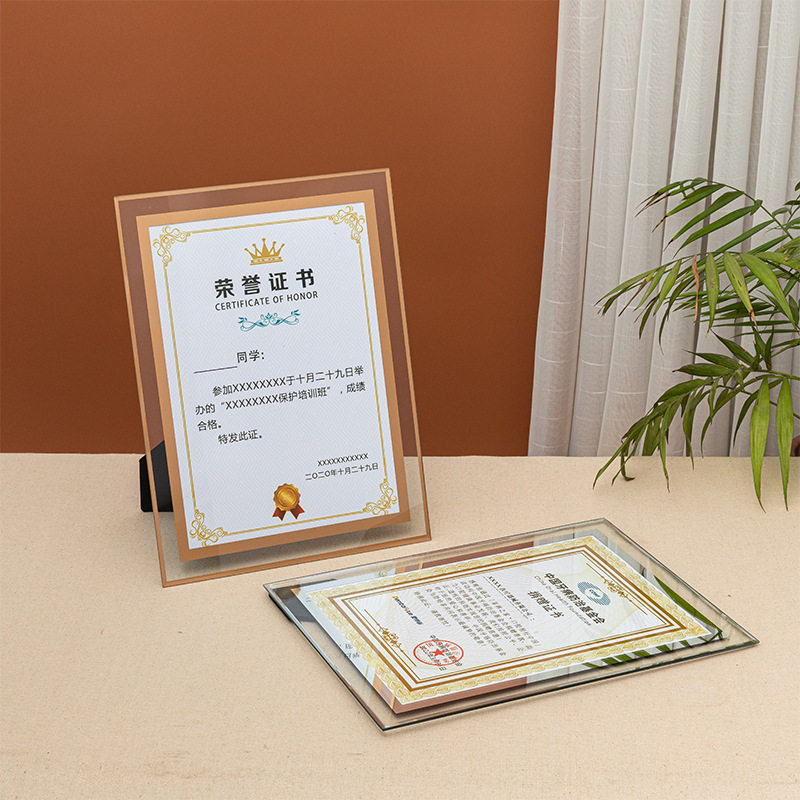 A4A5 Double-Sided Glass Photo Frame Wholesale Crystal Transparent Photo Frame Table Frame Painting Wall Hanging Honor Certificate Authorization Book Frame