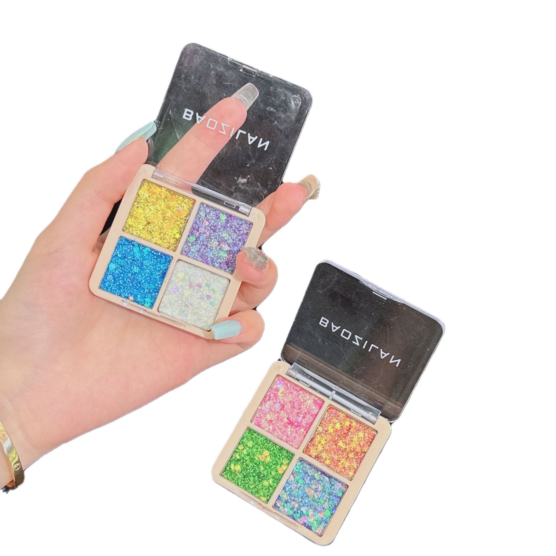Baozilan Four-Color Sequin Eye Shadow Glitter Kidsren's Gel Stage Makeup Bling Glitter Eye Shadow Palette Cross-Border