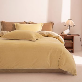 Class A thickened baby velvet bedding four-piece set solid color double spell simple hemp rope hemming process 3-piece set and single quilt cover