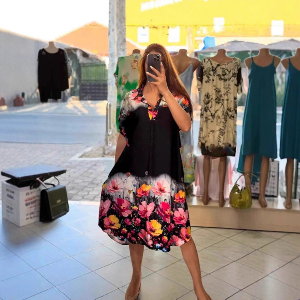 Floral Print Short Sleeve Pocket Dress Summer Fashion Elegant Style Perfect for Casual Outings Wholesale Available