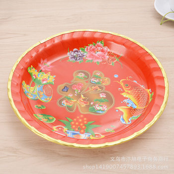Wholesale golden edge red plastic fruit plate melon fruit plate sugar plate 2 yuan store supply 2 yuan stall supply supply