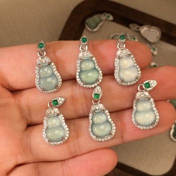 Popular Natural Hazardous Material Blue Water Hyacinth Pendant S925 Silver Platinum Inlaid Accessories Small Sweet Potato National Trend Necklace Fulu