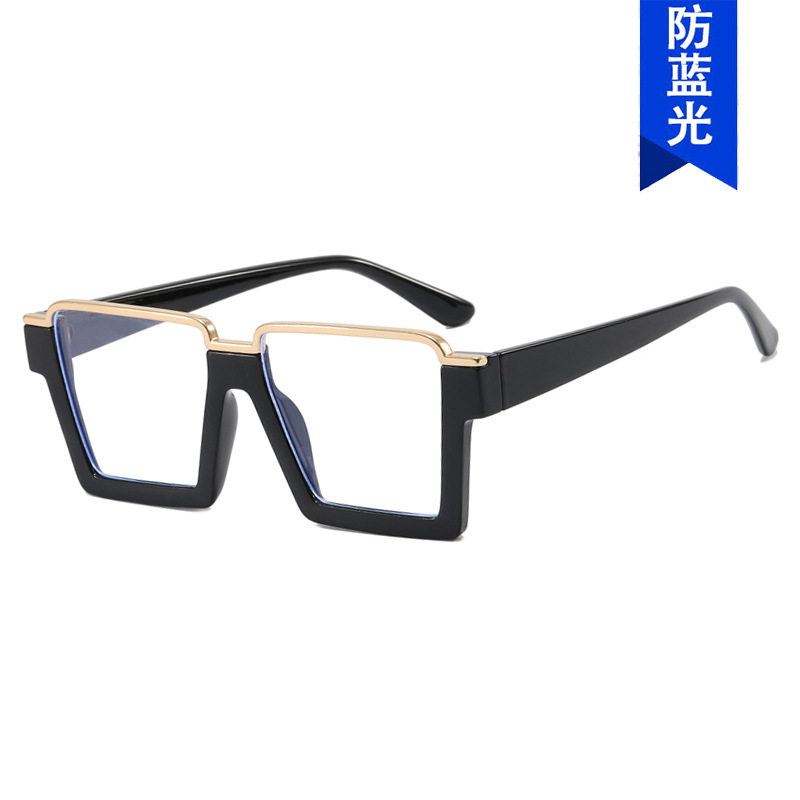 Trendy Square Non-Prescription Glasses with Blue Light Protection, Popular on Instagram, Hip-Hop Style Large Frame Glasses, Cross-Border Fashion Eyeglass Frames