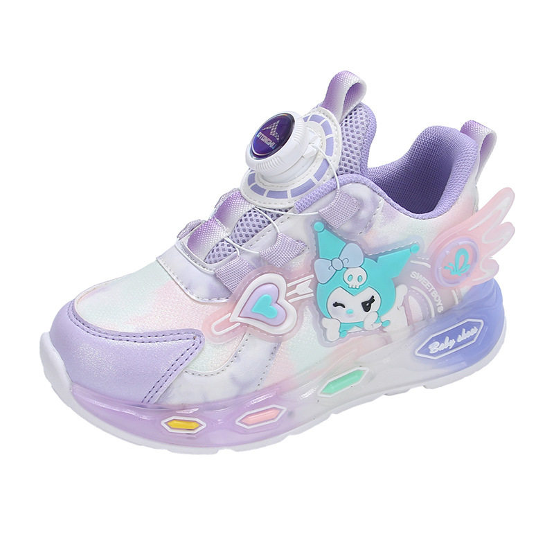 Girls' Running Shoes with Light Kulomi Leather Surface Waterproof Leather Surface Breathable Non-Slip Student Swivel Buckle sneaker